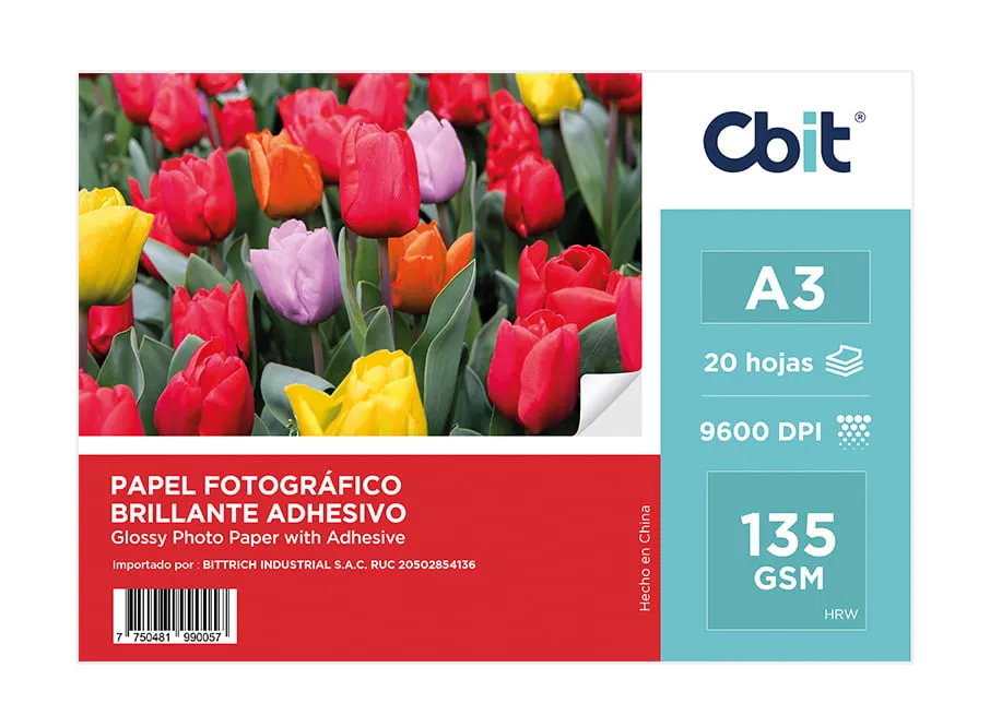 PAQ. 20H. 135GSM PAPEL FOTO A3 GLOSSY CON ADHESIVO